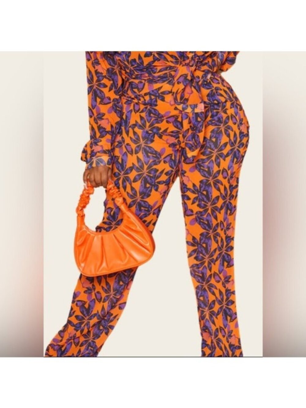 PLT Floral Orange and Purple palazzo pants straight leg high waist wide leg 26